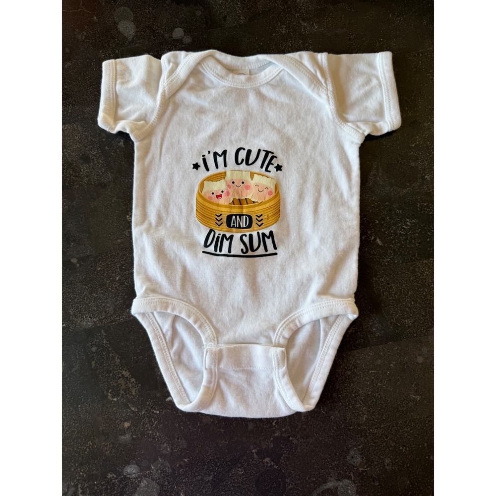 Rabbit Skins Baby 6 Months White I'm Cute and Dim Sum Dumpling Bodysuit RN 60626